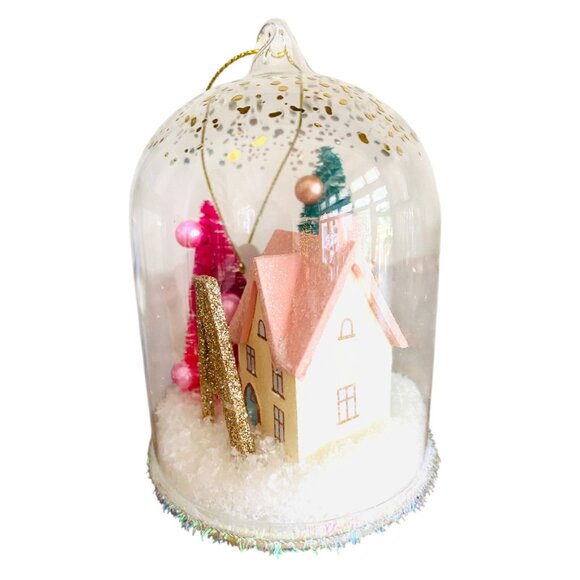 Anthropologie Festive Letter A Snow Globe Ornament Village House and Trees New - Picture 2 of 5